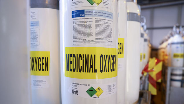 Medical oxygen tanks.