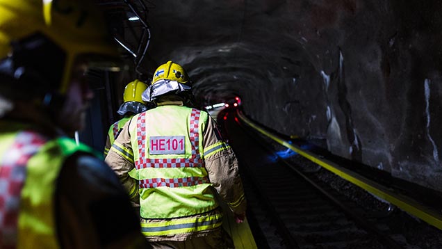 Rescuers in the tunnel.