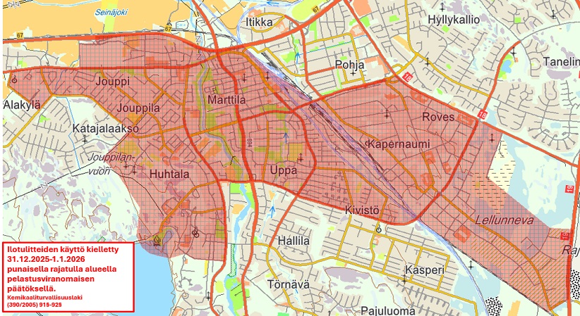 Kartta kieltoalueesta.