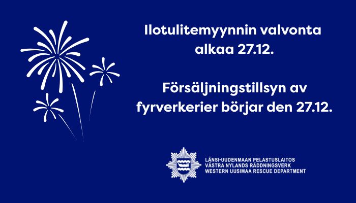 ilotulitteen kuva ja teksti, jossa kerrotaan myynnin alkaminen 27.12.