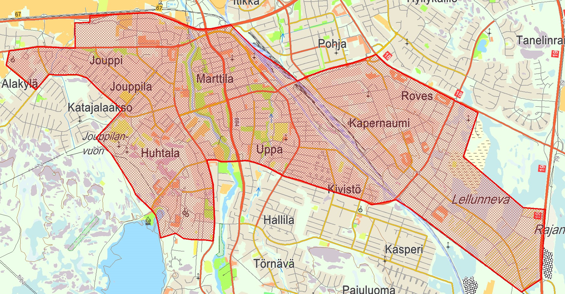 Kartta kieltoalueesta.