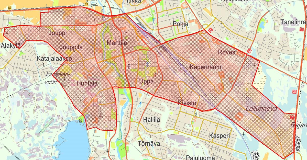 Kartta kieltoalueesta.